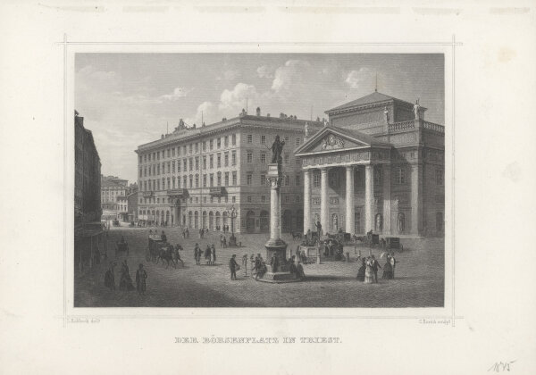Rorich nach Ludwig Rohbock - Der Börsenplatz in Triest - Stahlstich - 1. Hälfte 19. Jhd.