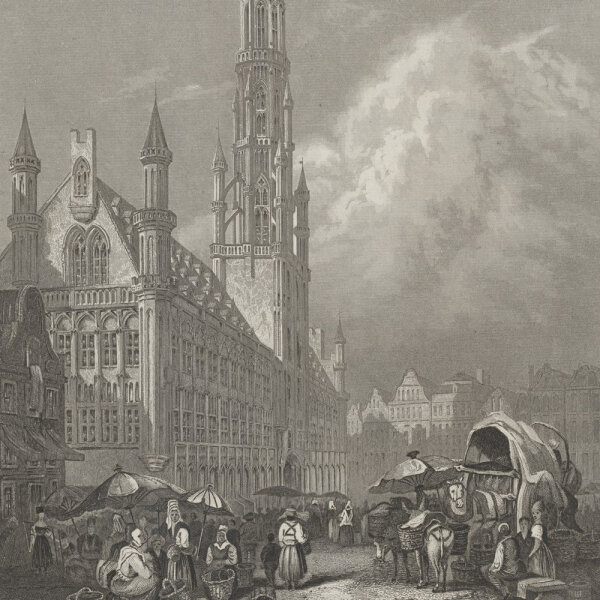 Unbekannt - Das Rathaus in Brüssel - Stahlstich - 1. Hälfte 19. Jhd.