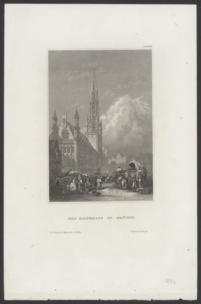 Unbekannt - Das Rathaus in Brüssel - Stahlstich - 1. Hälfte 19. Jhd.