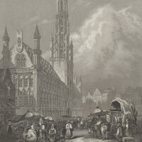 Unbekannt - Das Rathaus in Brüssel - Stahlstich - 1....