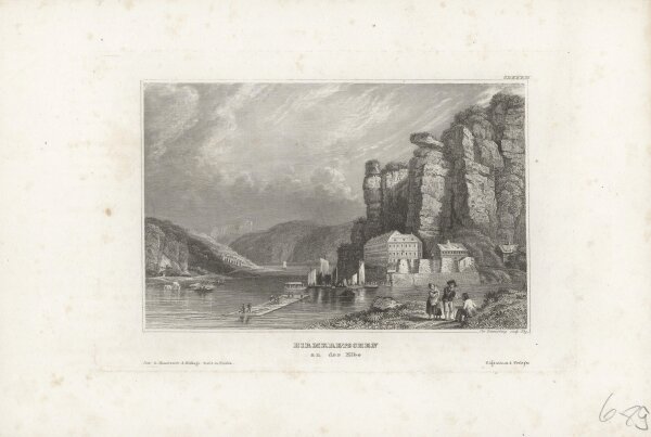 Christian Leonhard Daumerlang - Hirmkretschen an der Elbe - Stahlstich - Erste Hälfte 19. Jhd.