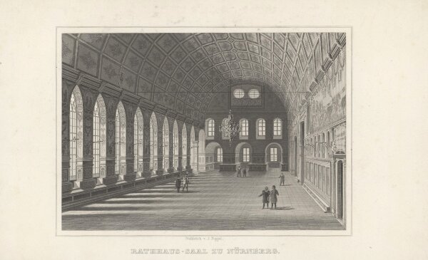 Johann Gabriel Friedrich Poppel - Rathhaus-Saal zu Nürnberg - Stahlstich - Erste Hälfte 19. Jhd.