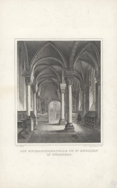 Johann Gabriel Friedrich Poppel - Die Euchariuskapelle zu St. Aegidien in Nürnberg - Stahlstich - Erste Hälfte 19. Jhd.