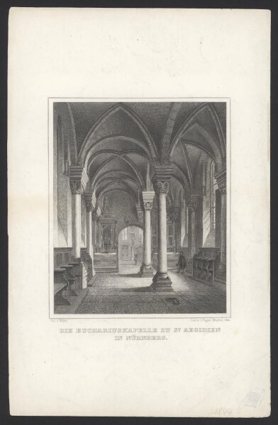 Johann Gabriel Friedrich Poppel - Die Euchariuskapelle zu St. Aegidien in Nürnberg - Stahlstich - Erste Hälfte 19. Jhd.
