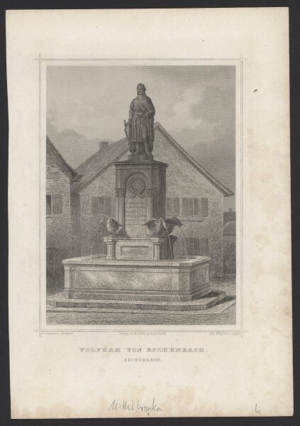 Eduard Wagner - Wolfram von Eschenbach. Eschenbach - Stahlstich - Zweite Hälfte 19. Jhd.