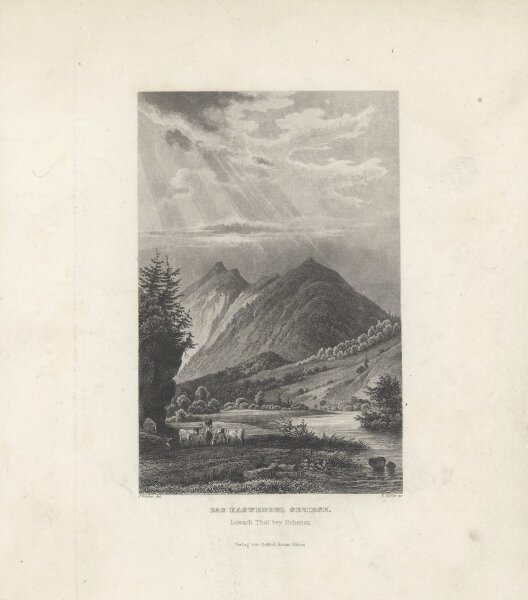 Emil Höfer - Das Kaswendel Gebirge. Loisach Thal bey Hohenau - Stahlstich - Erste Hälfte 19. Jhd.