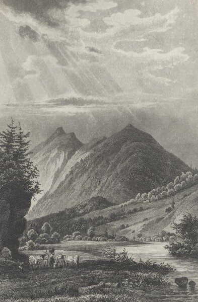 Emil Höfer - Das Kaswendel Gebirge. Loisach Thal bey Hohenau - Stahlstich - Erste Hälfte 19. Jhd.