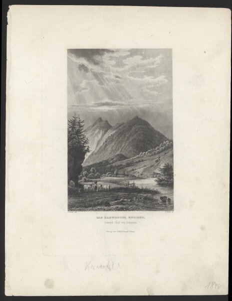 Emil Höfer - Das Kaswendel Gebirge. Loisach Thal bey Hohenau - Stahlstich - Erste Hälfte 19. Jhd.