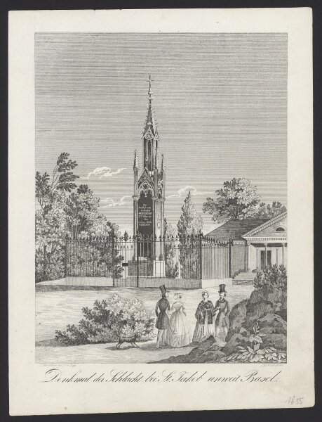 Peter Röhrich - Denkmal der Schlacht bei St. Jakob unweit Basel - Stahlstich - Erste Hälfte 19. Jhd.