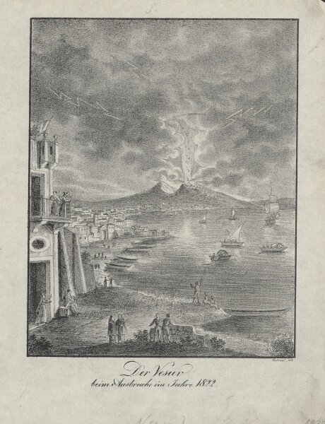 ? Gabriel - Der Vesuv beim Ausbruche im Jahre 1822 - Lithographie - Erste Hälfte 19. Jhd.