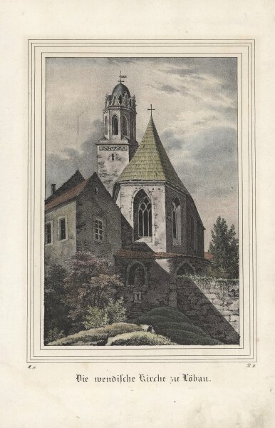 Unbekannt - Die wendische Kirche zu Löbau - Kolorierte Lithographie - Erste Hälfte 19. Jhd.