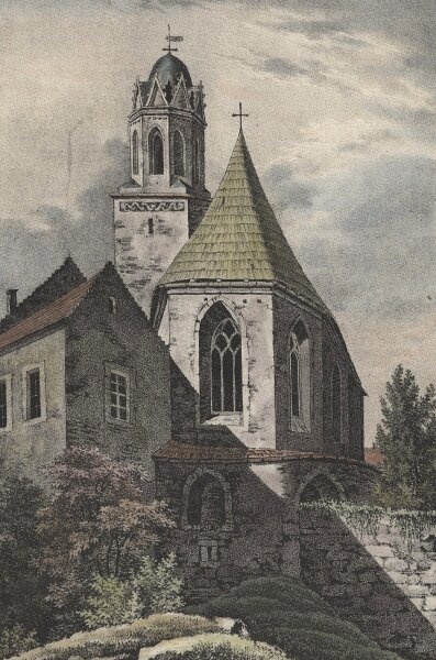 Unbekannt - Die wendische Kirche zu Löbau - Kolorierte Lithographie - Erste Hälfte 19. Jhd.