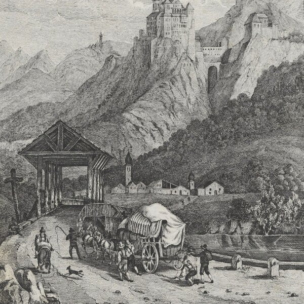 Franz Kollarz - Die Bergveste Trostburg in Tirol - Lithographie - Erste Hälfte 19. Jhd.