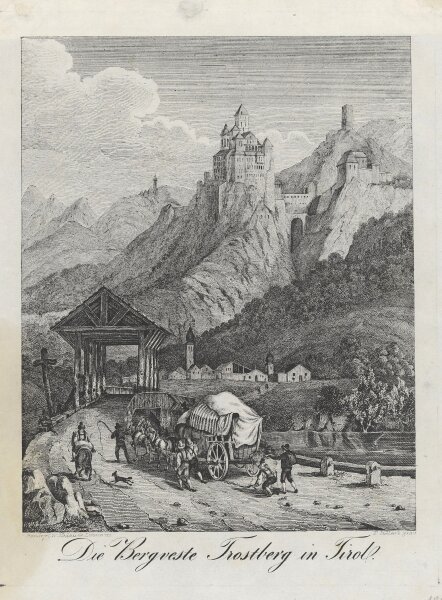 Franz Kollarz - Die Bergveste Trostburg in Tirol - Lithographie - Erste Hälfte 19. Jhd.