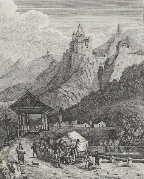 Franz Kollarz - Die Bergveste Trostburg in Tirol - Lithographie - Erste Hälfte 19. Jhd.