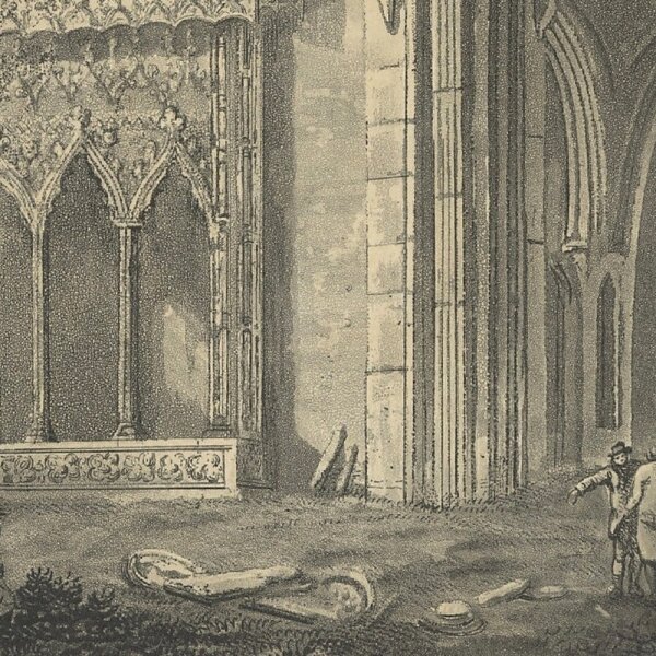 Samuel Alken - Interior View of the Abby of Holy Cross, County of Tipperary - Aquatintaradierung in Sepia - Erste Hälfte 19. Jhd.