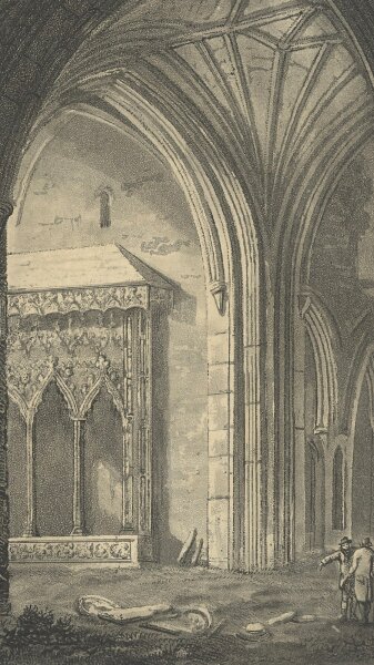 Samuel Alken - Interior View of the Abby of Holy Cross, County of Tipperary - Aquatintaradierung in Sepia - Erste Hälfte 19. Jhd.