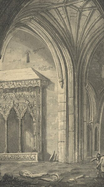 Samuel Alken - Interior View of the Abby of Holy Cross, County of Tipperary - Aquatintaradierung in Sepia - Erste Hälfte 19. Jhd.