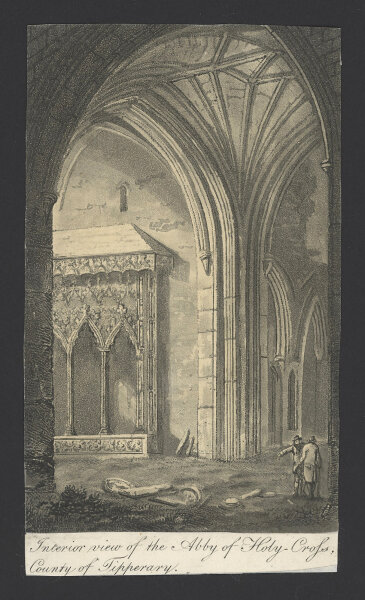 Samuel Alken - Interior View of the Abby of Holy Cross, County of Tipperary - Aquatintaradierung in Sepia - Erste Hälfte 19. Jhd.