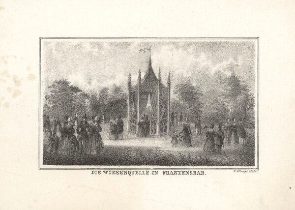 G. Waage - Die Wiesenquelle in Franzensbad - Lithographie - Erste Hälfte 19. Jhd.
