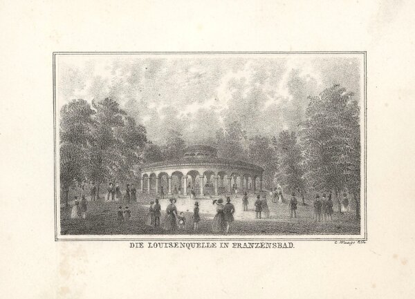 G. Waage - Die Louisenquelle in Franzensbad - Lithographie - Erste Hälfte 19. Jhd.