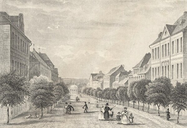 Unbekannt - Die Kaiserstrasse in Franzensbrunn - Stahlstich - Erste Hälfte 19. Jhd.