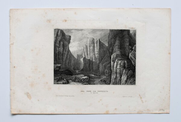 Bibliographisches Institut in Hildburghausen - Der Pass von Pancorvo - Stahlstich - um 1850