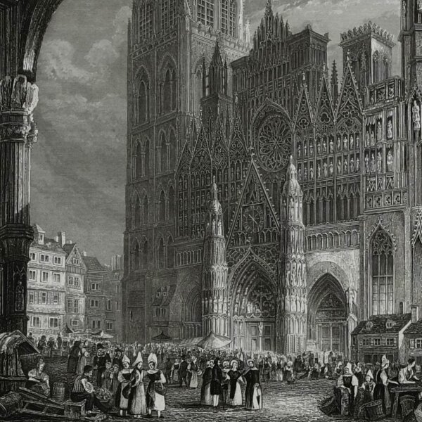 Bibliographisches Institut in Hildburghausen - Die Kathedrale in Rouen - Stahlstich - um 1850