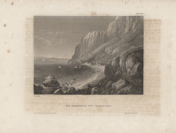 Bibliographisches Institut in Hildburghausen - Die Meerenge von Gibraltar - Stahlstich - um 1850