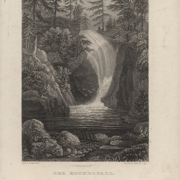 Ludwig Richter - Der Kochelfall - Stahlstich - um 1840