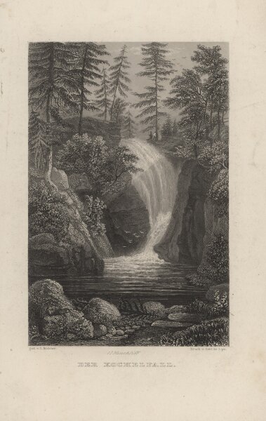 Ludwig Richter - Der Kochelfall - Stahlstich - um 1840