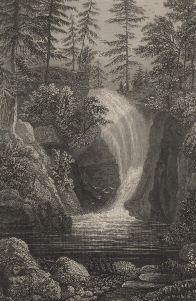 Ludwig Richter - Der Kochelfall - Stahlstich - um 1840
