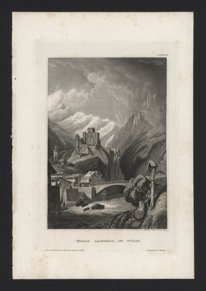 Bibliographisches Institut in Hildburghausen - Burg Landbeck in Tyrol - Stahlstich - um 1860