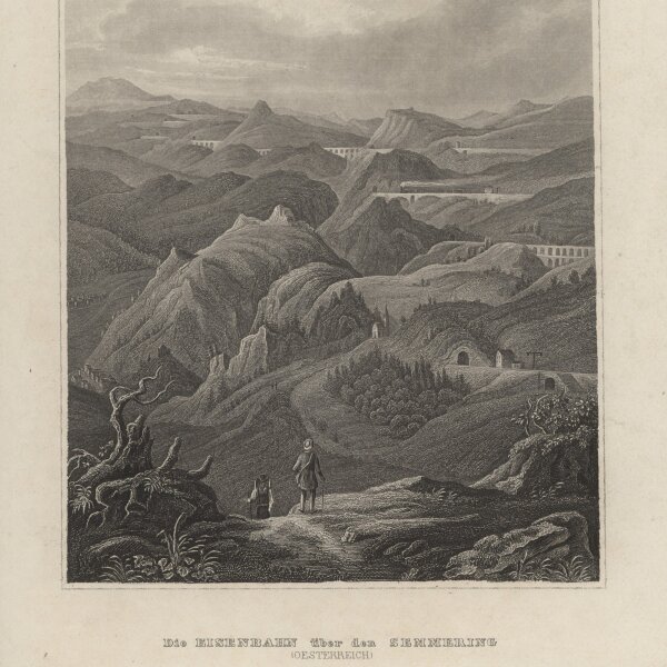 Bibliographisches Institut in Hildburghausen - Die Eisenbahn über den Semmering - Stahlstich - um 1850