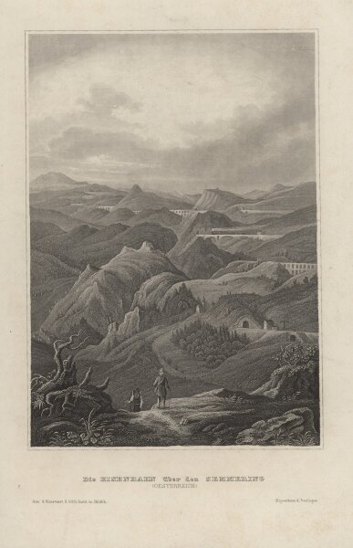 Bibliographisches Institut in Hildburghausen - Die Eisenbahn über den Semmering - Stahlstich - um 1850
