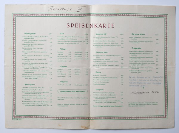Schloss- und Parkhotel - Speisekarte - Offset - um 1960