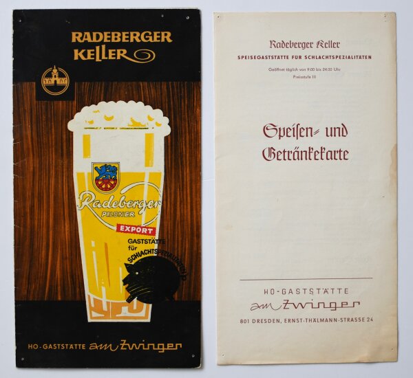 Radeberger Keller, HO Gaststätte am Zwinger - Speisen- und Getränkekarte - Offset - 1960er?