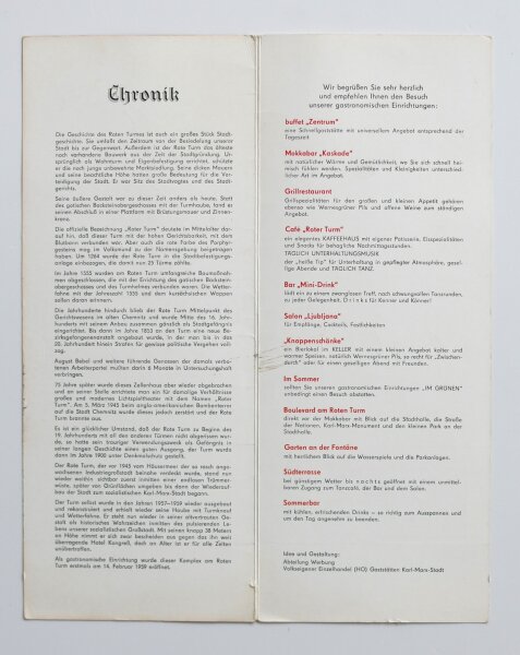 Roter Turm HO-Gaststätte - Menükarte - Offset - 18.1.1986