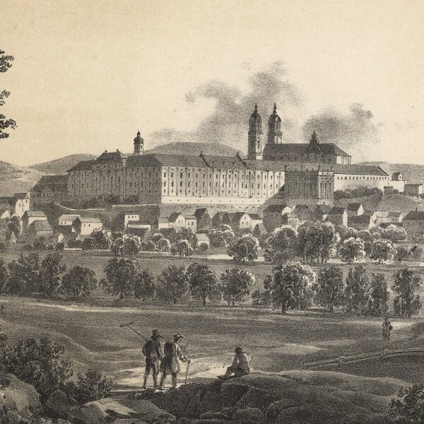 Unbekannt - Ansicht des Augustiner Chorherrnstiftes zu St. Florian - Getönte Lithographie - Erste Hälfte 19. Jhd.
