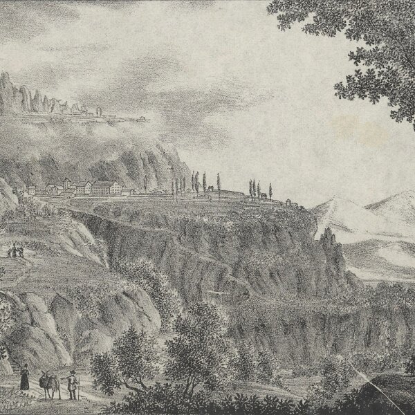 Unbekannt - Berg und Kloster Montserrat in Spanien - Lithographie - Erste Hälfte 19. Jhd.