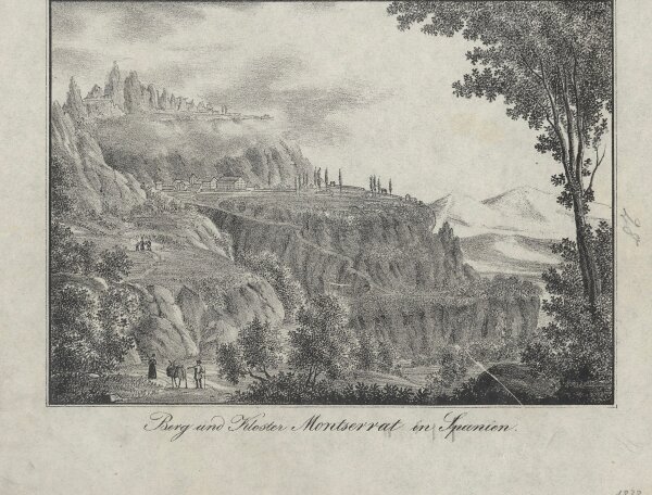Unbekannt - Berg und Kloster Montserrat in Spanien - Lithographie - Erste Hälfte 19. Jhd.
