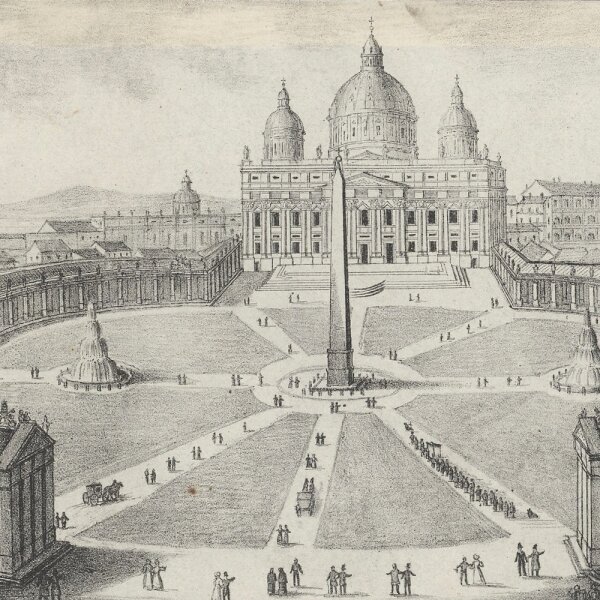 Unbekannt - Die St. Peterskirche mit dem Vaticun in Rom - Lithographie - Erste Hälfte 19. Jhd.