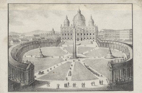 Unbekannt - Die St. Peterskirche mit dem Vaticun in Rom - Lithographie - Erste Hälfte 19. Jhd.