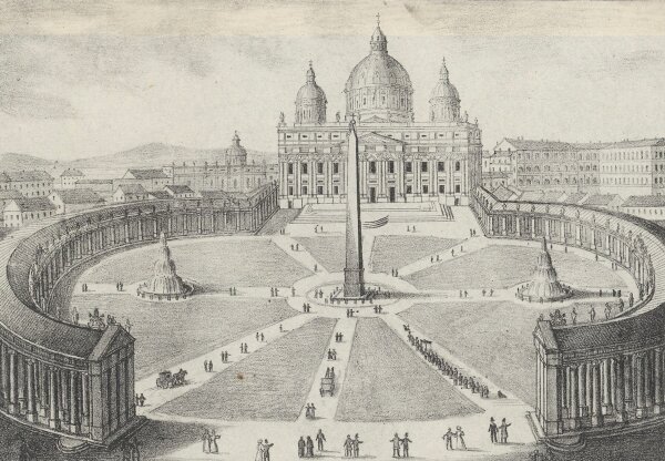Unbekannt - Die St. Peterskirche mit dem Vaticun in Rom - Lithographie - Erste Hälfte 19. Jhd.
