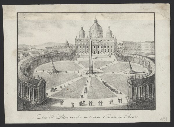 Unbekannt - Die St. Peterskirche mit dem Vaticun in Rom - Lithographie - Erste Hälfte 19. Jhd.