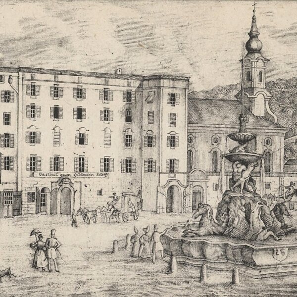 Strixner’sche Kunstanstalt in München - Gasthof zum goldenen Schiff (Salzburg) - Lithographie - Erste Hälfte 19. Jhd.