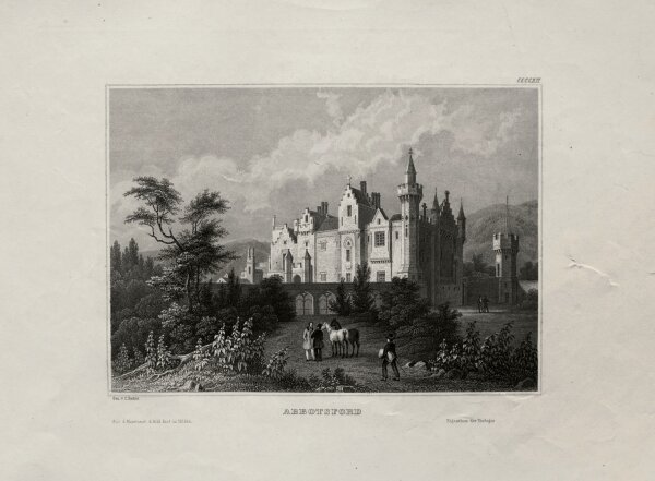 Bibliographisches Institut in Hildburghausen - Ansicht von Abbotsford - Stahlstich - um 1850
