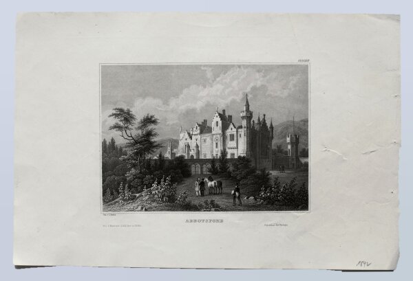 Bibliographisches Institut in Hildburghausen - Ansicht von Abbotsford - Stahlstich - um 1850