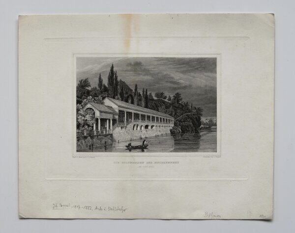 Johann Poppel - Die Kolonnaden des Neubrunnens in Karlsbad - Stahlstich - um 1850