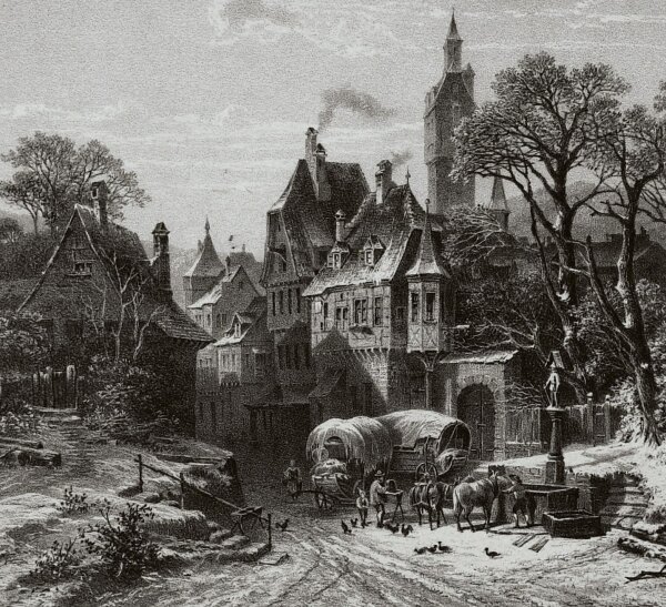 Christian Mali - Schwäbische Stadt - Stahlstich - um 1850